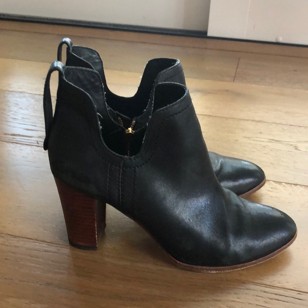 Charlotte stone black leather bootie, 3.5” heel